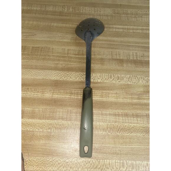 Vintage EKCO Chromium Plated Green Handle Stainless Steel Slotted Spoon USA - Picture 5 of 8